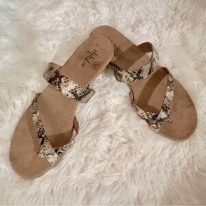 Faux, snake pattern, strappy sandals